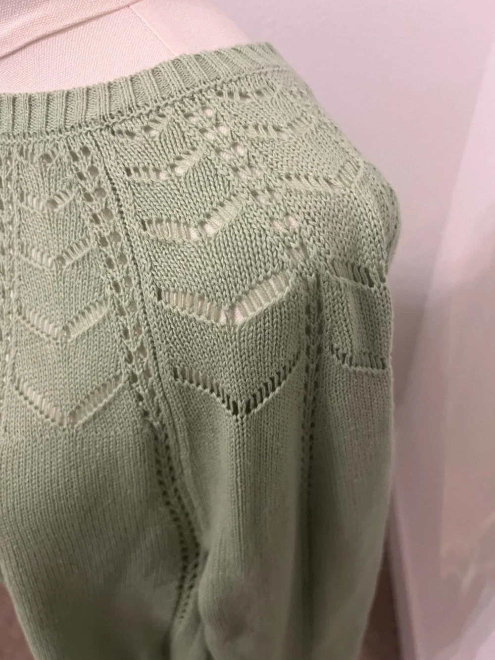 Cottagecore Sage Green Knit Sweater XS Open Knit Lightweight Boho XS